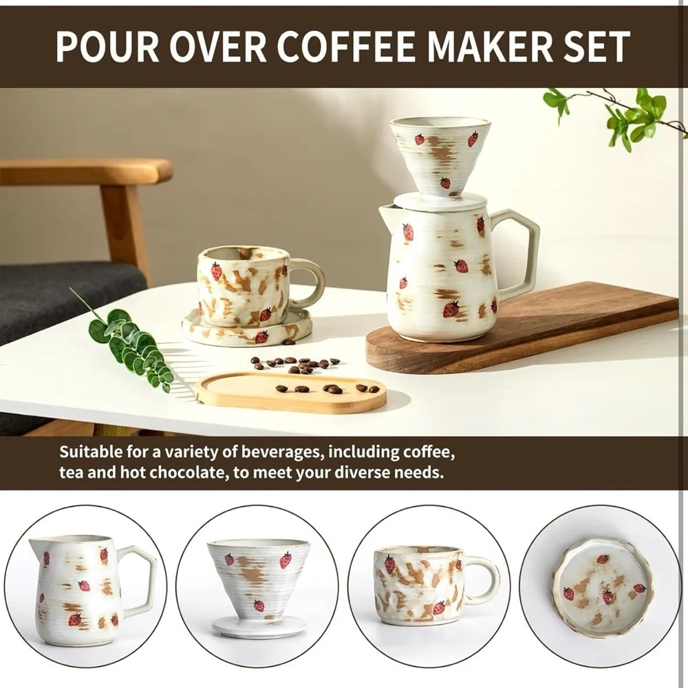 Strawberry Patterned Ceramic Coffee Set